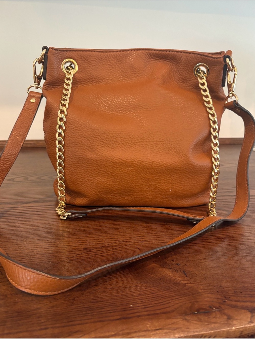 Michael Kora Jet Set Leather Bag in Cognac